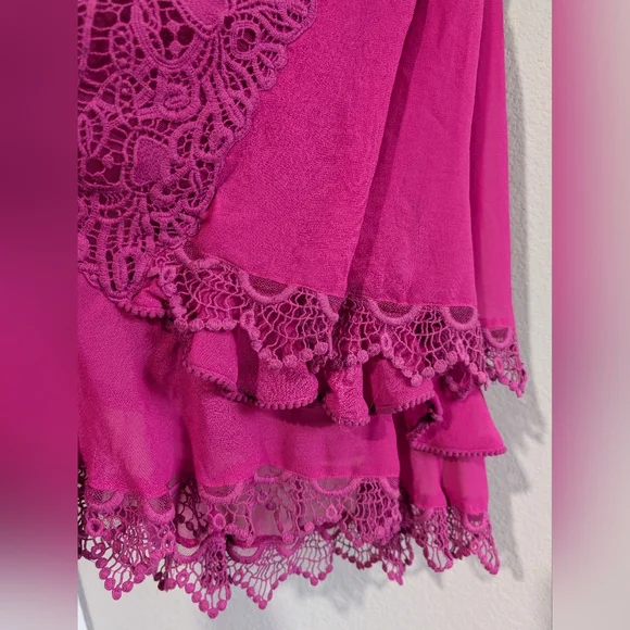 Free People Berry Fuchsia Crochet Lace Mini Dress Layered Hem Swing Dress 10 - Picture 10 of 15